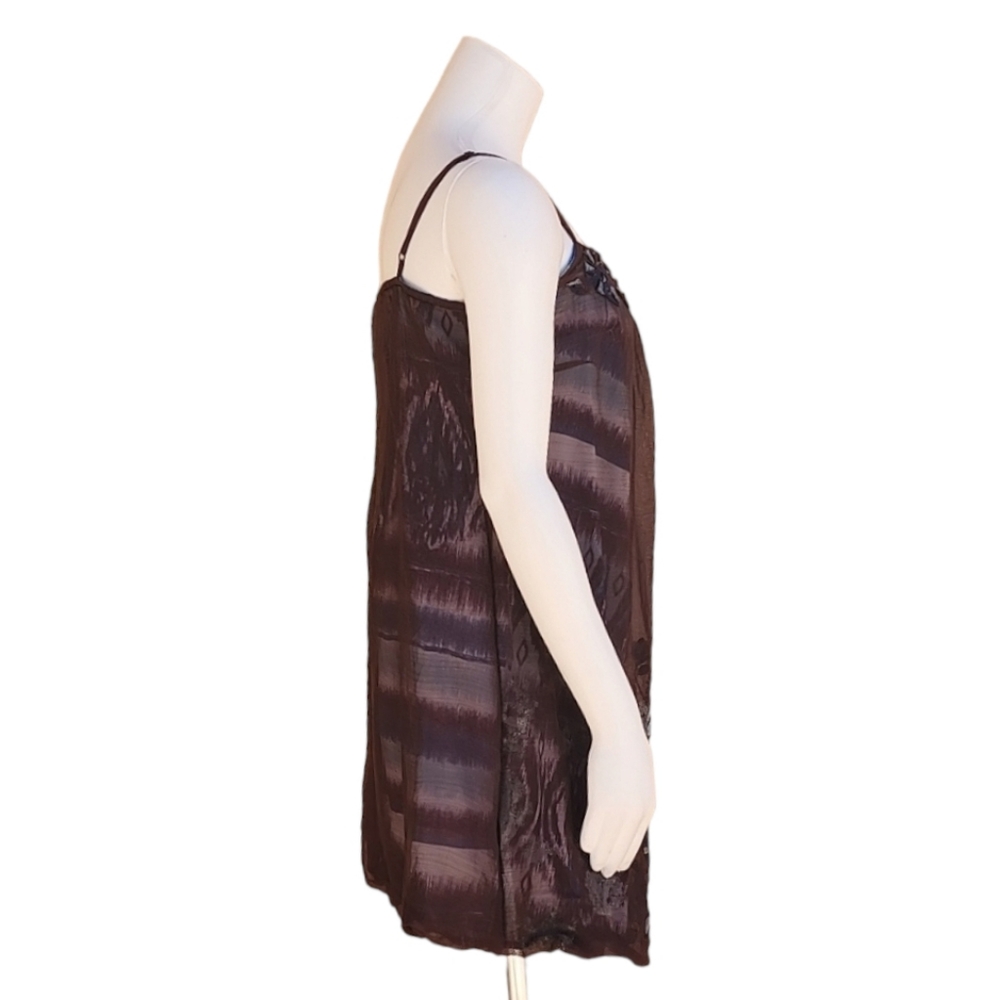 LULU LULUMARI Bubble Hem Peplum Mini Dress M Ruched Sheer Embroidered Overlay - Picture 4 of 15